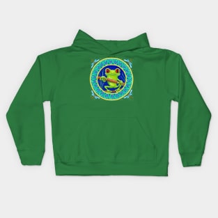 Little Green Tree Frog Mandala Kids Hoodie